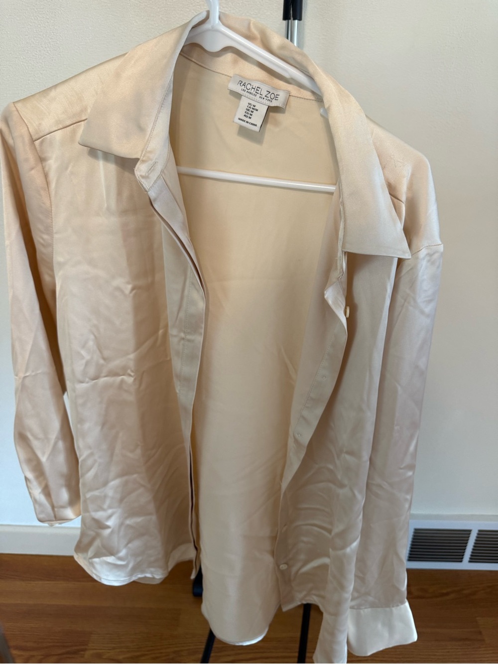 Rachel Zoe Satin Button-Down Blouse in Soft Cream